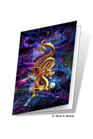 3D Grußkarte Goldener Drache